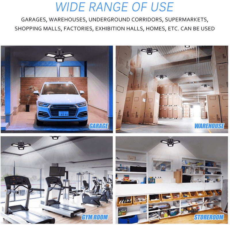 100W LED Garage Lights, Deformable Garage Ceiling Light, 10000 Lumens Ultra-Bright Trilight Lighting with 3 Adjustable Panels, E26 Base, CRI 80, 6000K Nature Light for Garage, Basement, Workshop Etc
