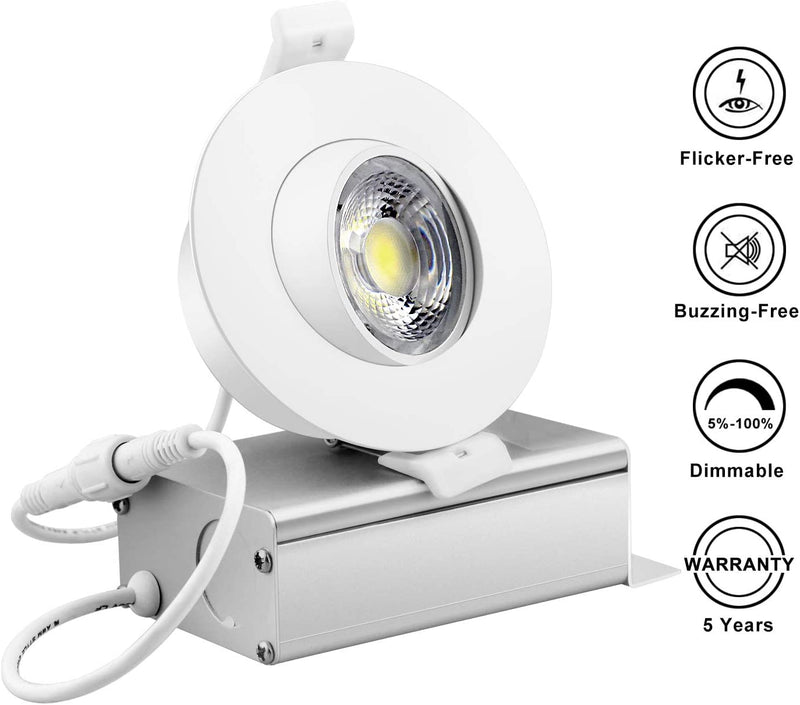 4Pack 3 Inch Dimmable Gimbal Recessed LED Downlight 8W (65W Equiv.) No Can Needed, IC Rated, 5000K Daylight White 750Lm Adjustable LED Retrofit Lighting Fixture Home & Garden > Lighting > Flood & Spot Lights LiteHue   