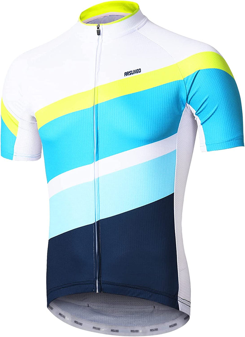 ARSUXEO Men'S Cycling Jersey Short Sleeves Mountain Bike Shirt MTB Top Zipper Pockets Reflective