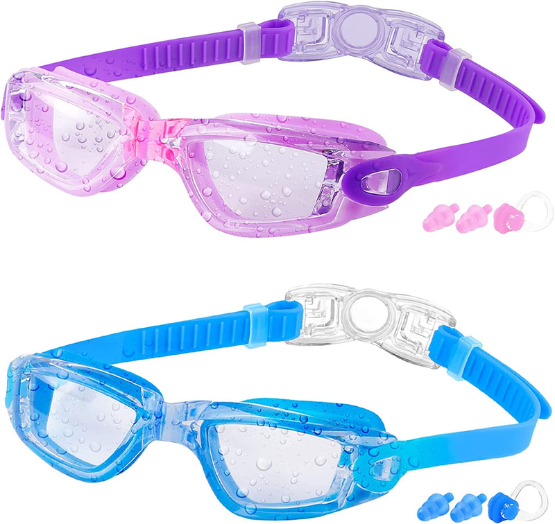 Kids Swim Goggles, 2 Packs Swimming Goggles for Kids Girls Boys and Child Age 4-16 Sporting Goods > Outdoor Recreation > Boating & Water Sports > Swimming > Swim Goggles & Masks COOLOO 04.purple/Clear Lens&blue/Clear  