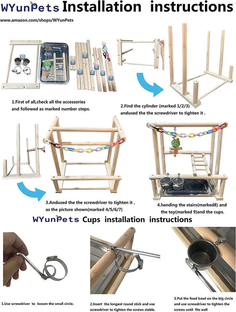 NAPURAL Bird Playground Bird Play Stand Cockatiel Playground Wood Perch Gym Playpen Ladder with Feeder Cups Toys Exercise Play (Include a Chewing Toy) Animals & Pet Supplies > Pet Supplies > Bird Supplies NAPURAL   