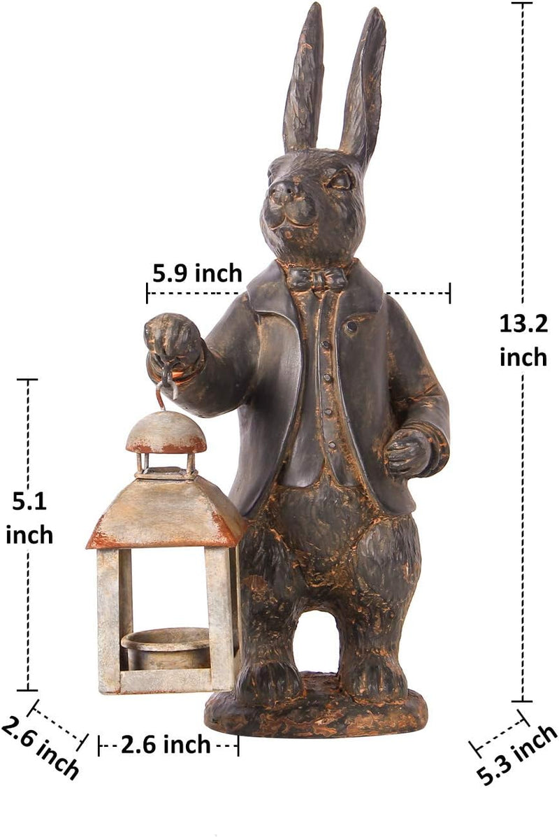 NIKKY HOME Easter Bunny Decorations - Vintage Metal Tealight Candle Lantern Holder Rabbit Resin Sculpture Bunny Figurine Home & Garden > Decor > Seasonal & Holiday Decorations NIKKY HOME   
