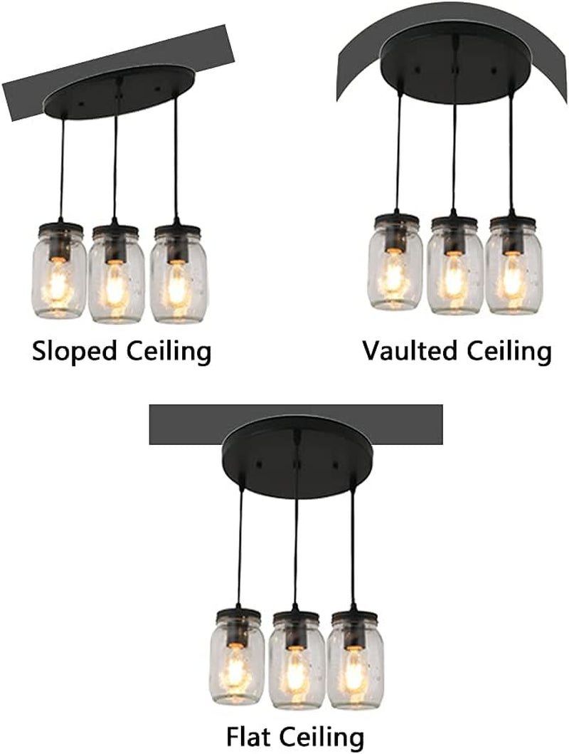 LMSOD Kitchen Island Light,3 Lights Adjustable Pendant Lighting,Glass Mason Jar Hanging Lamp Home & Garden > Lighting > Lighting Fixtures LMSOD   