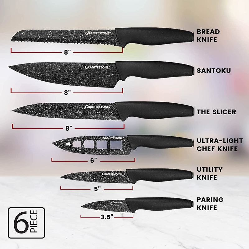 Nutriblade 6 PC Knife Set by Granitestone, Professional Kitchen Chef’S Knives with Ultra Sharp Stainless Steel Blades and Nonstick Granite Coating, Easy-Grip Handle, Rust-Proof, Dishwasher-Safe, Black Home & Garden > Kitchen & Dining > Kitchen Tools & Utensils > Kitchen Knives E Mishan & Sons   