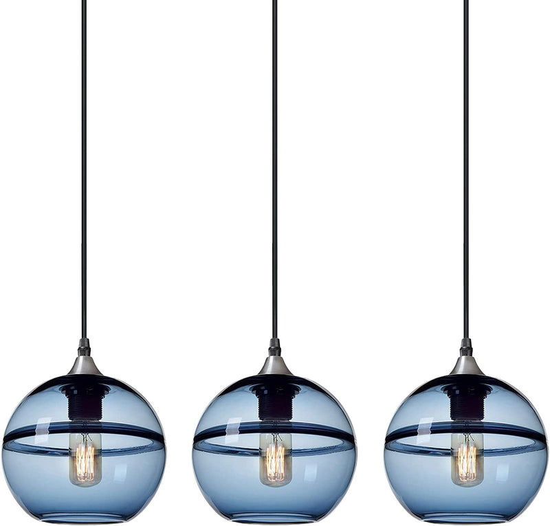 CASAMOTION Pendant Lights Kitchen Island Glass Pendant Lighting Marble Blue Hanging Light Fixtures Rustic Drop Ceiling Lights over Dining Room Table Bar Light Brushed Nickel 8.2 Inch Height 3 Pack Home & Garden > Lighting > Lighting Fixtures CASAMOTION 7“globe Blue 3 Pack  