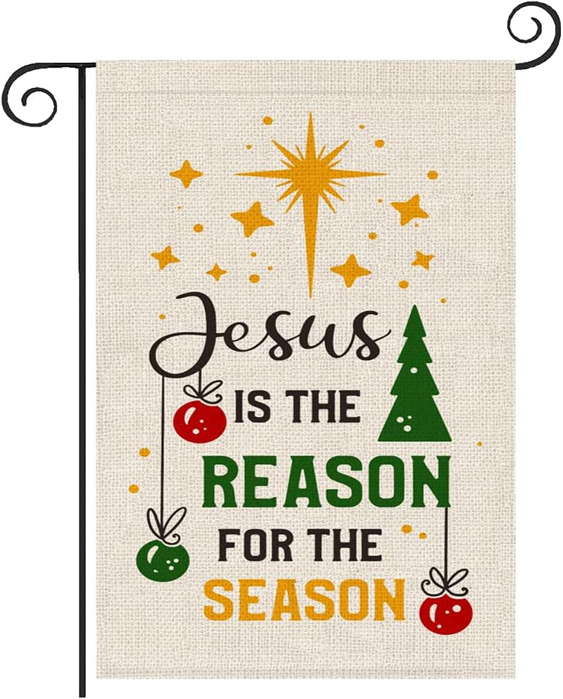 Partybuzz Religious Christmas Garden Flag Small 12X18 Double Sided Christian Jesus Is the Reaon for the Season Holiday Burlap Yard Flag Outside  PARTY BUZZ   