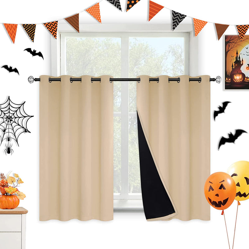 Kinryb Halloween 100% Blackout Curtains Coffee 72 Inche Length - Double Layer Grommet Drapes with Black Liner Privacy Protected Blackout Curtains for Bedroom Coffee 52W X 72L Set of 2 Home & Garden > Decor > Window Treatments > Curtains & Drapes Kinryb Beige W52" x L45" 