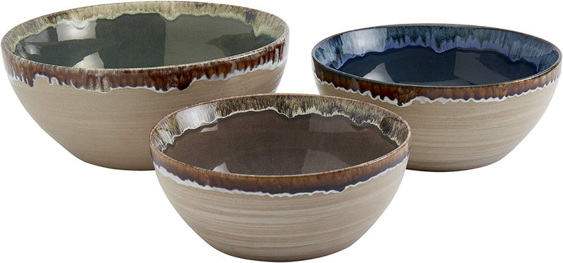 Tabletops Gallery Tuscan Reactive Glaze Stoneware- Dining Entertainment Plate Bowl Ceramic, 12 Piece Tuscan Dinnerware Set (Blue, Green, and Brown) Home & Garden > Kitchen & Dining > Tableware > Dinnerware Tabletops Gallery Timeless Designs Since 1983 3 PIECE SERVING BOWLS  