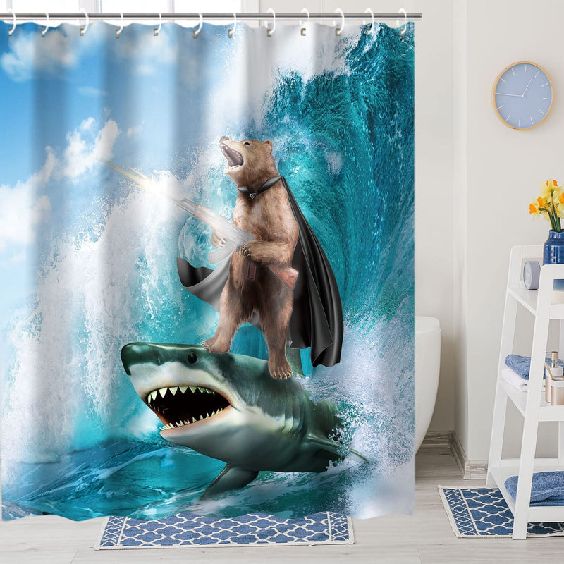 Rosielily Dinosaur Shower Curtain, Kids Shower Curtain, Funny Shower Curtain, Cute Shower Curtain Set with 12 Hooks, Cool Shower Curtain for Bathroom Decor, 72"X84" Sporting Goods > Outdoor Recreation > Fishing > Fishing Rods RosieLily Gobear 72"x72" 