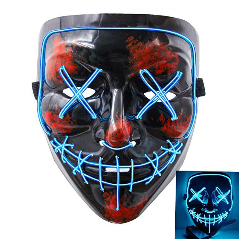 Halloween Mask Led Light up Scary Mask for Festival Cosplay Halloween Masquerade Costume Parties Black Apparel & Accessories > Costumes & Accessories > Masks KAWELL Blue  