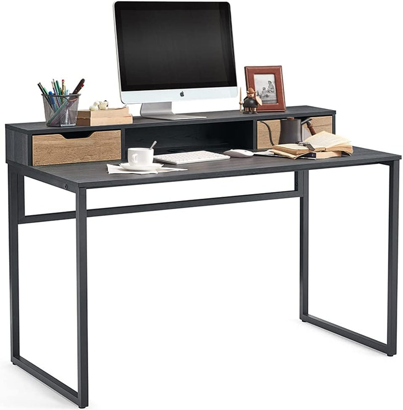 LINSY HOME 47 Inch Home Office Desk Writing Study Gaming Desk with 2 Storage Drawers Monitor Stand Shelf Modern Simple Style Laptop Table Black. Home & Garden > Household Supplies > Storage & Organization Linsy Home Matt Black  