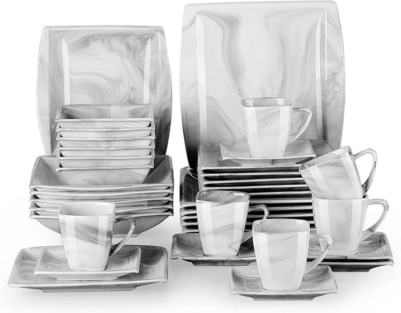 MALACASA Square Dinnerware Sets, 30 Piece Marble Grey Dish Set for 6, Porcelain Dishes Dinner Set with Plates and Bowls, Cups and Saucers, Dinnerware Plate Set Microwave Safe, Series Blance Home & Garden > Kitchen & Dining > Tableware > Dinnerware MALACASA BLANCE 36 Piece (Service for 6) 