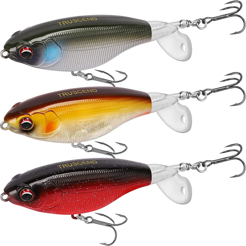 TRUSCEND Topwater Fishing Lures with BKK Hooks, Plopper Fishing Lure for Bass Catfish Pike Perch, Floating Minnow Bass Bait with Propeller Tail, Top Water Pencil Plopper Lures Freshwater or Saltwater Sporting Goods > Outdoor Recreation > Fishing > Fishing Tackle > Fishing Baits & Lures TRUSCEND C2-3.5",0.4oz  