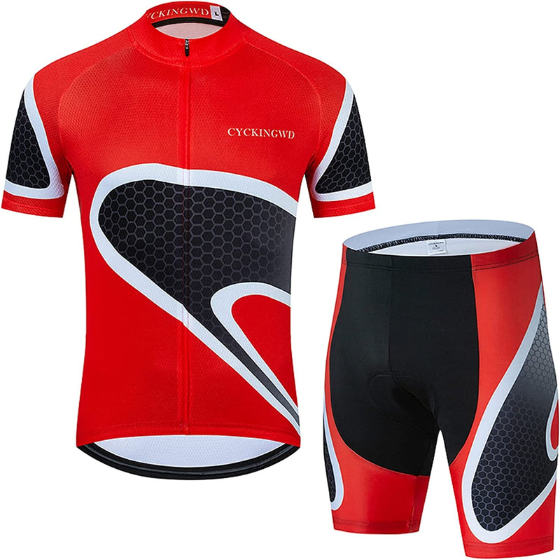Men'S Cycling Jersey Set Biking Clothes Bicycle Short Sleeve Set with 3D Padded Quick Dry Breathable Sporting Goods > Outdoor Recreation > Cycling > Cycling Apparel & Accessories CYCKINGWD Red X-Large 