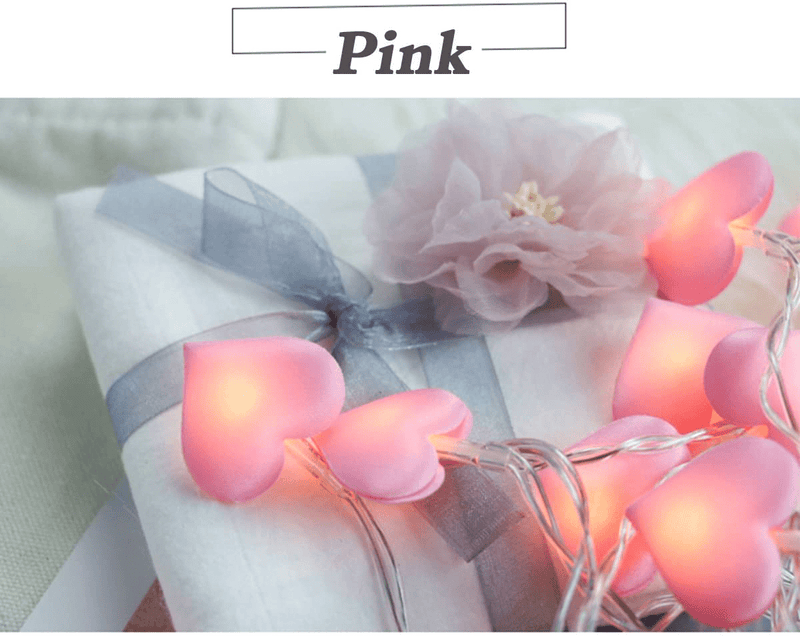 10Ft 20 LED Pink Heart String Lights, Christmas / Valentine'S Day Fairy Lights, Indoor / Outdoor Decorative Light, Battery Powered, for Patio Garden Party Xmas Tree Wedding Home Bedroom Decoration