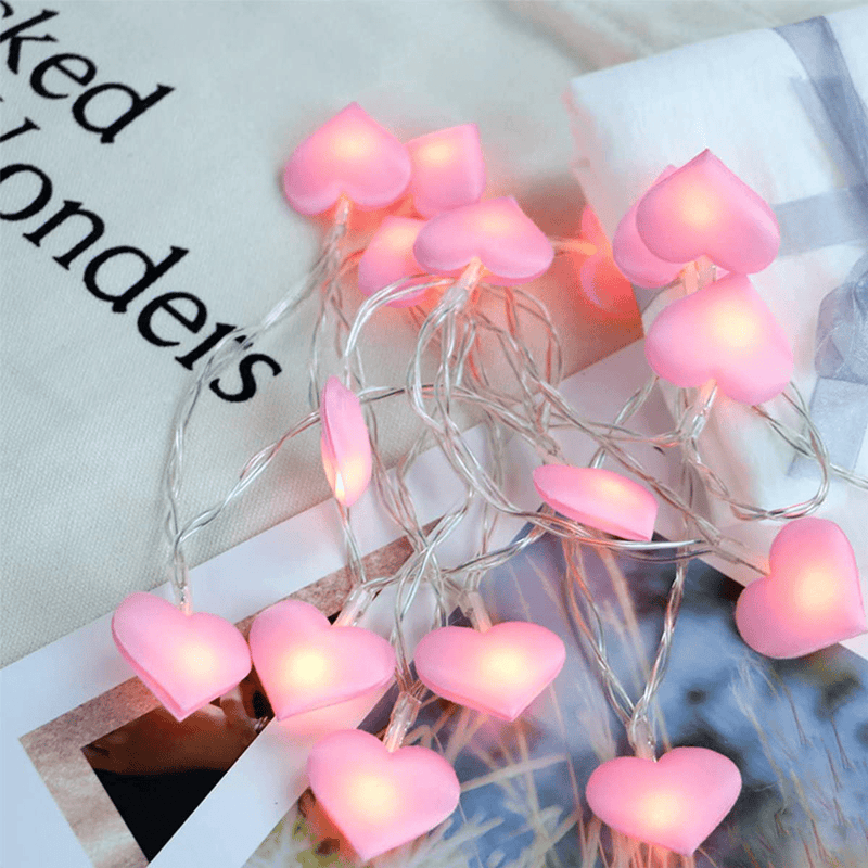 10Ft 20 LED Pink Heart String Lights, Christmas / Valentine'S Day Fairy Lights, Indoor / Outdoor Decorative Light, Battery Powered, for Patio Garden Party Xmas Tree Wedding Home Bedroom Decoration
