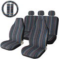 10pc Stripe Colorful Seat Cover Baja Blue Saddle Blanket Weave Universal Bucket Seat Cover with Steering Wheel Cover Front & Rear Vehicles & Parts > Vehicle Parts & Accessories > Motor Vehicle Parts > Motor Vehicle Seating Copap Bule+Green  