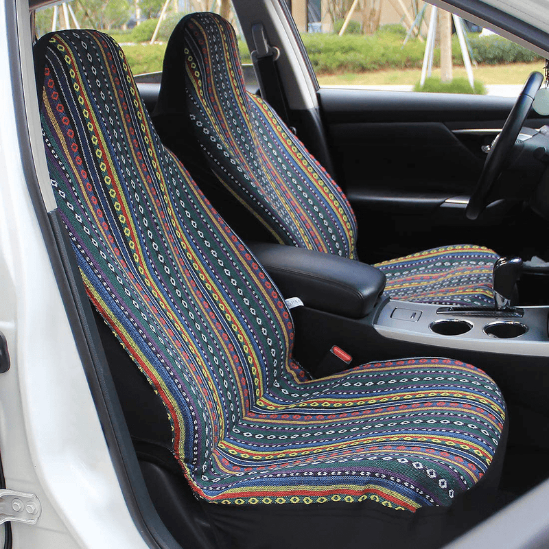 10pc Stripe Colorful Seat Cover Baja Blue Saddle Blanket Weave Universal Bucket Seat Cover with Steering Wheel Cover Front & Rear Vehicles & Parts > Vehicle Parts & Accessories > Motor Vehicle Parts > Motor Vehicle Seating Copap   