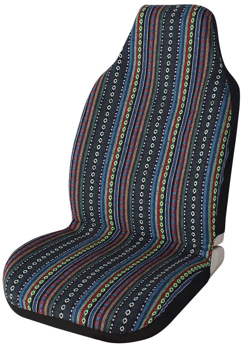 10pc Stripe Colorful Seat Cover Baja Blue Saddle Blanket Weave Universal Bucket Seat Cover with Steering Wheel Cover Front & Rear Vehicles & Parts > Vehicle Parts & Accessories > Motor Vehicle Parts > Motor Vehicle Seating Copap   