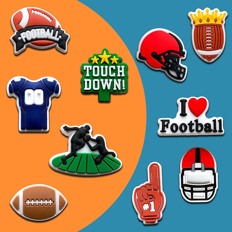 10PCS Football Shoe Decoration Charms for Clog, Sports Balls Charms Accessories for Adult Men Boys Party Favor Sporting Goods > Outdoor Recreation > Winter Sports & Activities Chionwen   