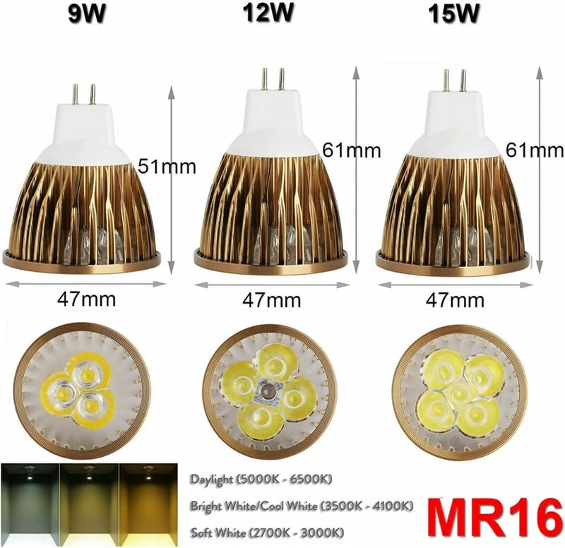 10Pcs LED Spotlight Bulbs Lamp GU10 E12 B22 B15 E27 E14 MR16 DC 12V 9W 12W 15W Replace Halogen Lamp AC 85-240V Lamps Light Bulb ( Color : MR16 DC 12V , Size : White_No_9W ) Home & Garden > Lighting > Flood & Spot Lights TONONE   
