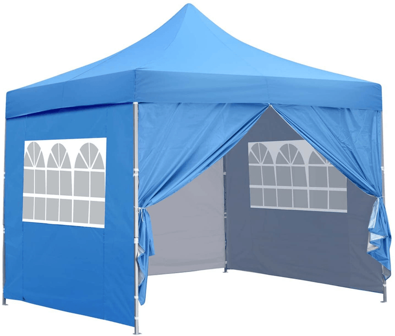 10x10 Ft Outdoor Pop Up Canopy Tent with 4 Removable Side Walls Instant Gazebos Shelters White Home & Garden > Lawn & Garden > Outdoor Living > Outdoor Structures > Canopies & Gazebos outdoor basic Blue  