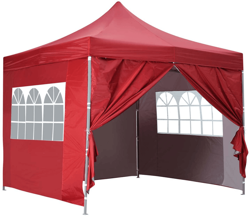 10x10 Ft Outdoor Pop Up Canopy Tent with 4 Removable Side Walls Instant Gazebos Shelters White Home & Garden > Lawn & Garden > Outdoor Living > Outdoor Structures > Canopies & Gazebos outdoor basic Red  