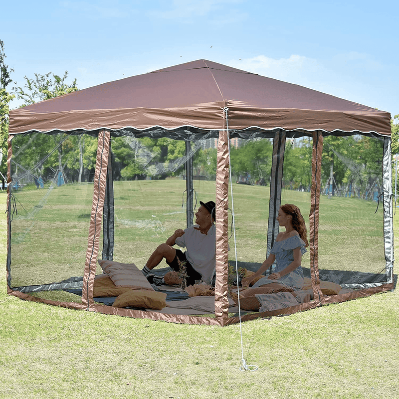 10x10 Pop Up Canopy with Mosquito Netting Ez Pop Up Gazebo Bug Protection Outdoor Gazebo Zippered Mesh Sidewalls for Patios, Gazebos on Clearance for Parties Backyard Wedding BBQ (Brown) Home & Garden > Lawn & Garden > Outdoor Living > Outdoor Structures > Canopies & Gazebos charaHOME   