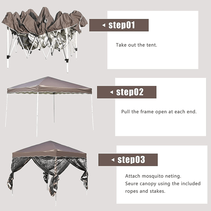 10x10 Pop Up Canopy with Mosquito Netting Ez Pop Up Gazebo Bug Protection Outdoor Gazebo Zippered Mesh Sidewalls for Patios, Gazebos on Clearance for Parties Backyard Wedding BBQ (Brown) Home & Garden > Lawn & Garden > Outdoor Living > Outdoor Structures > Canopies & Gazebos charaHOME   