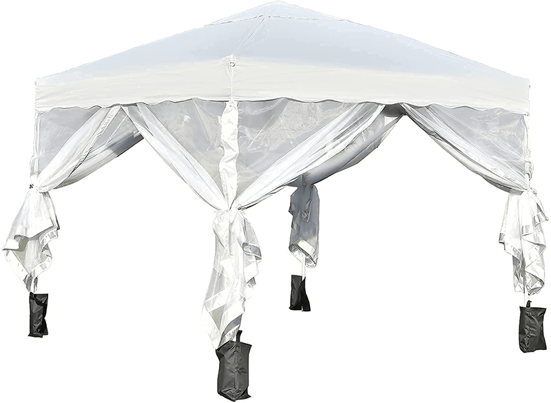 10x10 Pop Up Canopy with Mosquito Netting Ez Pop Up Gazebo Bug Protection Outdoor Gazebo Zippered Mesh Sidewalls for Patios, Gazebos on Clearance for Parties Backyard Wedding BBQ (Brown) Home & Garden > Lawn & Garden > Outdoor Living > Outdoor Structures > Canopies & Gazebos charaHOME White  