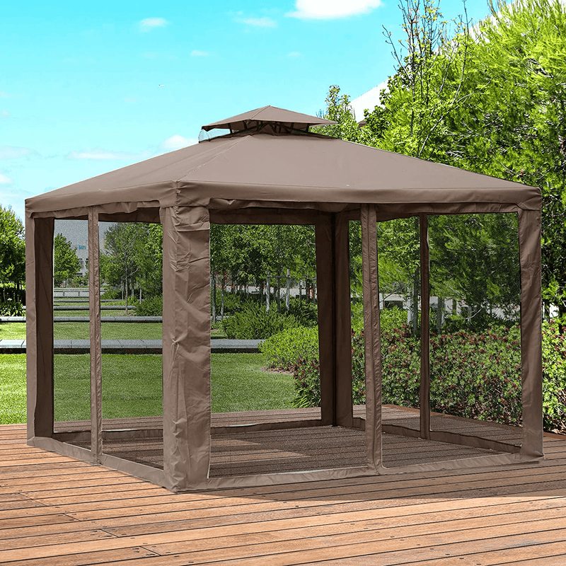 10x10ft Gazebo Tent with Mosquito Netting Outdoor Backyard Shade Canopy Tent Patio and Lawn Brown (Brown-2) Home & Garden > Lawn & Garden > Outdoor Living > Outdoor Structures > Canopies & Gazebos I IHAYNER   