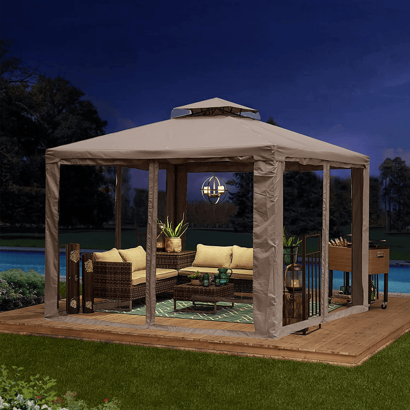 10x10ft Gazebo Tent with Mosquito Netting Outdoor Backyard Shade Canopy Tent Patio and Lawn Brown (Brown-2) Home & Garden > Lawn & Garden > Outdoor Living > Outdoor Structures > Canopies & Gazebos I IHAYNER   