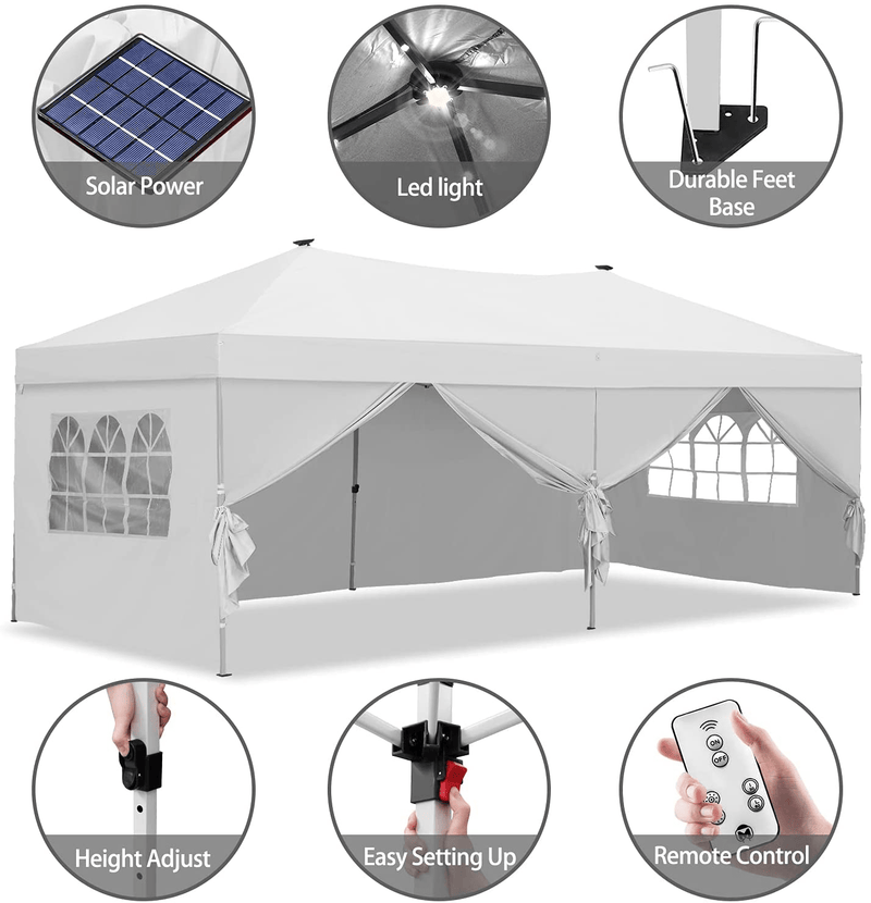 10x20 Pop up Canopy Solar Power Led Light Party Wedding Gazebo Tent with Removable Sidewalls White Home & Garden > Lawn & Garden > Outdoor Living > Outdoor Structures > Canopies & Gazebos outdoor basic   
