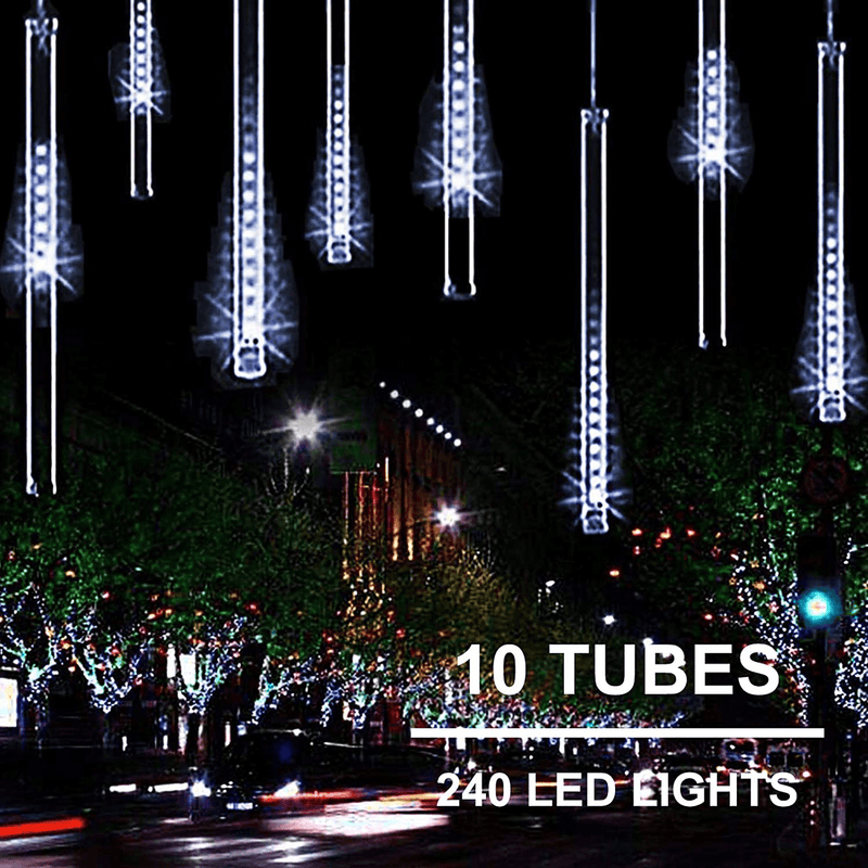 11.8 inch 10 Tubes 240 LED Meteor Shower Raindrop Lights with Timer Function Cascading Lights LED Icicle Lights Falling Raindrop Lights for Holiday Party Wedding Christmas Tree Decoration (White) Home & Garden > Decor > Seasonal & Holiday Decorations& Garden > Decor > Seasonal & Holiday Decorations Joomer White  