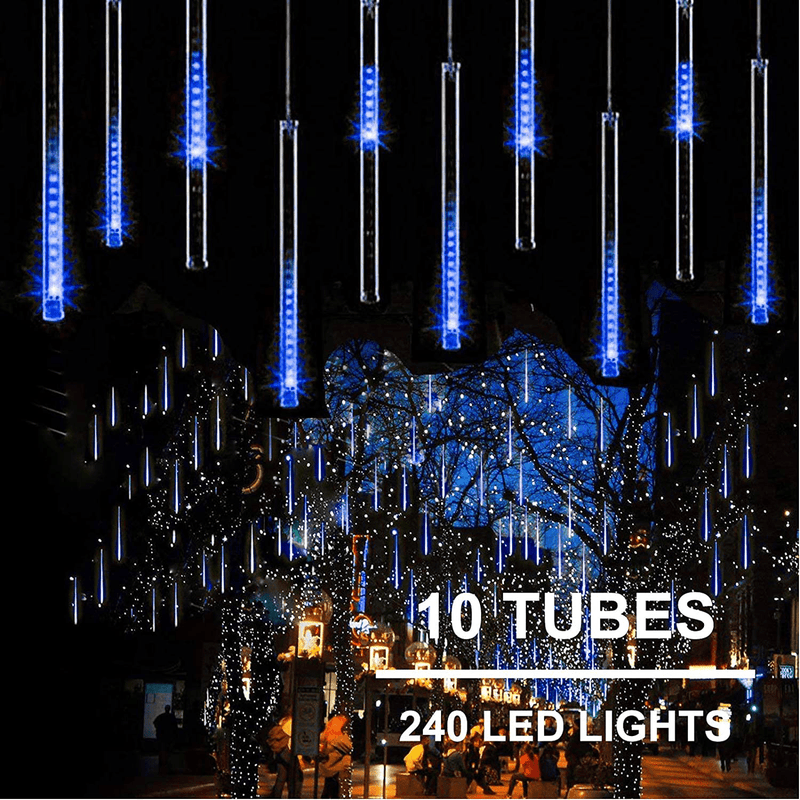 11.8 inch 10 Tubes 240 LED Meteor Shower Raindrop Lights with Timer Function Cascading Lights LED Icicle Lights Falling Raindrop Lights for Holiday Party Wedding Christmas Tree Decoration (White) Home & Garden > Decor > Seasonal & Holiday Decorations& Garden > Decor > Seasonal & Holiday Decorations Joomer Blue  