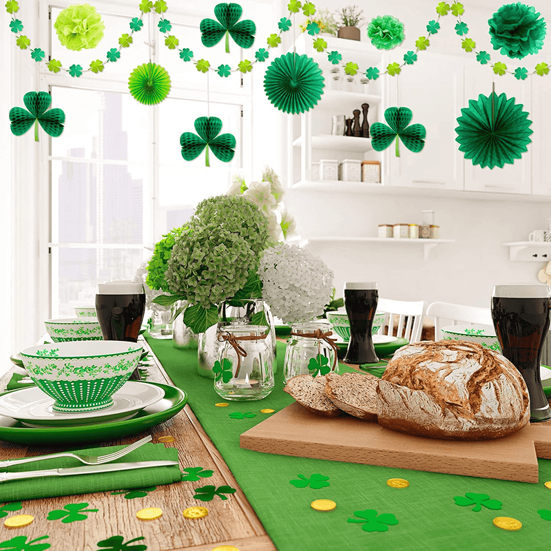 11 Pieces St. Patricks Day Decorations, Green Shamrock Hanging Paper Fan Tissue Pompoms Shamrock Clover Garlands Lucky Glitter Tissue Hanging Decor for St. Patricks Party Irish Party Home Decorations Arts & Entertainment > Party & Celebration > Party Supplies Chinco   