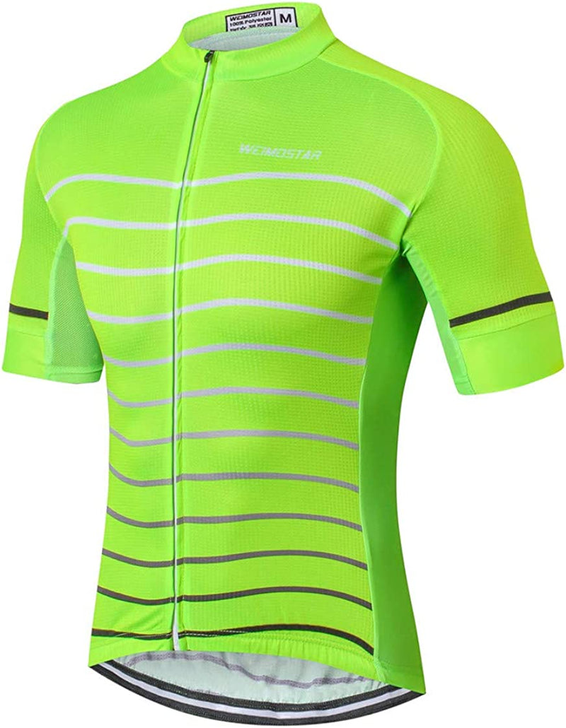 Cycling Jersey Men Full Zip Bike Shirt Racing Top Bicycle Clothing Sporting Goods > Outdoor Recreation > Cycling > Cycling Apparel & Accessories Weimostar Fluorescent Green 11 Tag M(Chest 33-36"） 
