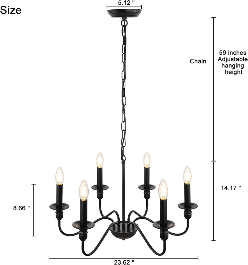 Kmaipem Farmhouse Chandelier, 6 Lights Small Black Chandelier Light Fixture, Rustic Industrial Candle Chandeliers for Dining Room, Pendant Light Fixtures for Kitchen Island Living Room Bedroom Foyer Home & Garden > Lighting > Lighting Fixtures > Chandeliers KMaiPem   
