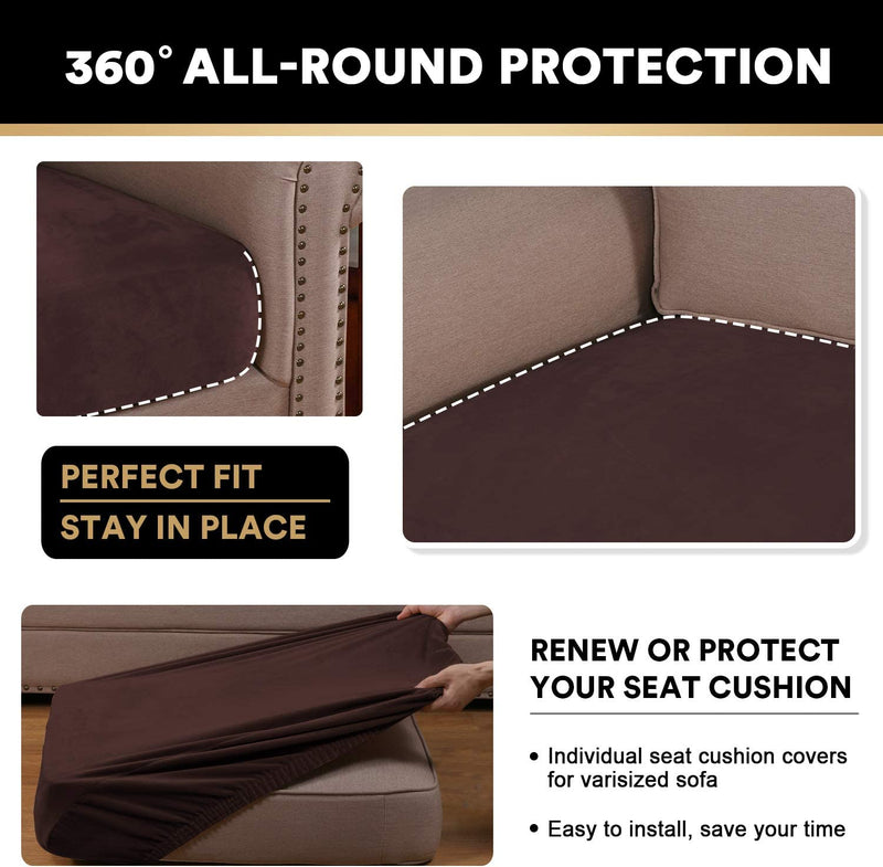 Stretch Velvet Couch Cushion Covers for Individual Cushions Sofa Cushion Covers Seat Cushion Covers, Thicker Bouncy with Elastic Edge Cover up to 10 Inch Thickness Cushions (1 Piece, Brown) Home & Garden > Decor > Chair & Sofa Cushions PrinceDeco   