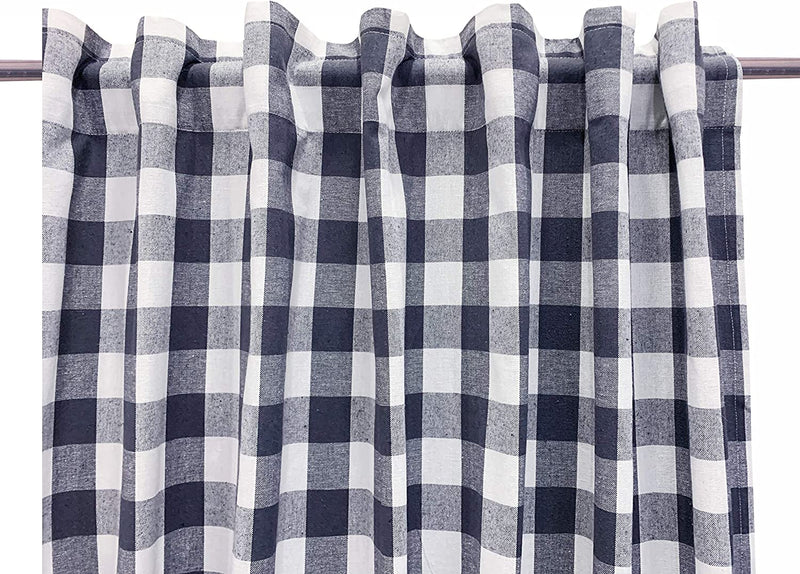 Gingham Check Window Curtain Panel, 100% Cotton, Navy/White, Cotton Curtains, 2 Panels Curtain, Tab Top Curtains, 50X96 Inches, Set of 2 Home & Garden > Decor > Window Treatments > Curtains & Drapes Ramanta Home   