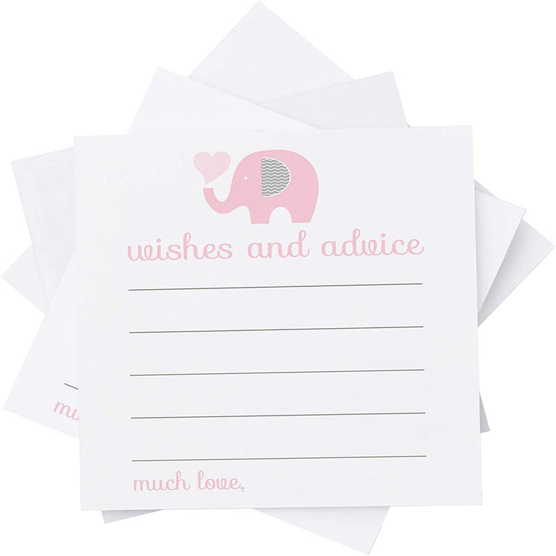 Pink Elephant Advice and Wishes Cards Pack of 25 Girls Baby Shower Games Well Wish Kids Birthday Time Capsule Cute Jungle Princess Animal Event Supply (4X4 Size) Paper Clever Party Arts & Entertainment > Party & Celebration > Party Supplies Paper Clever Party   