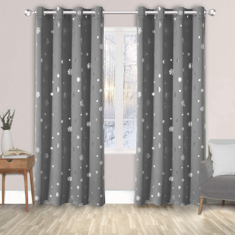 LORDTEX Snowflake Foil Print Christmas Curtains for Living Room and Bedroom - Thermal Insulated Blackout Curtains, Noise Reducing Window Drapes, 52 X 63 Inches Long, Dark Grey, Set of 2 Curtain Panels Home & Garden > Decor > Window Treatments > Curtains & Drapes LORDTEX Silver 52 x 63 inch 
