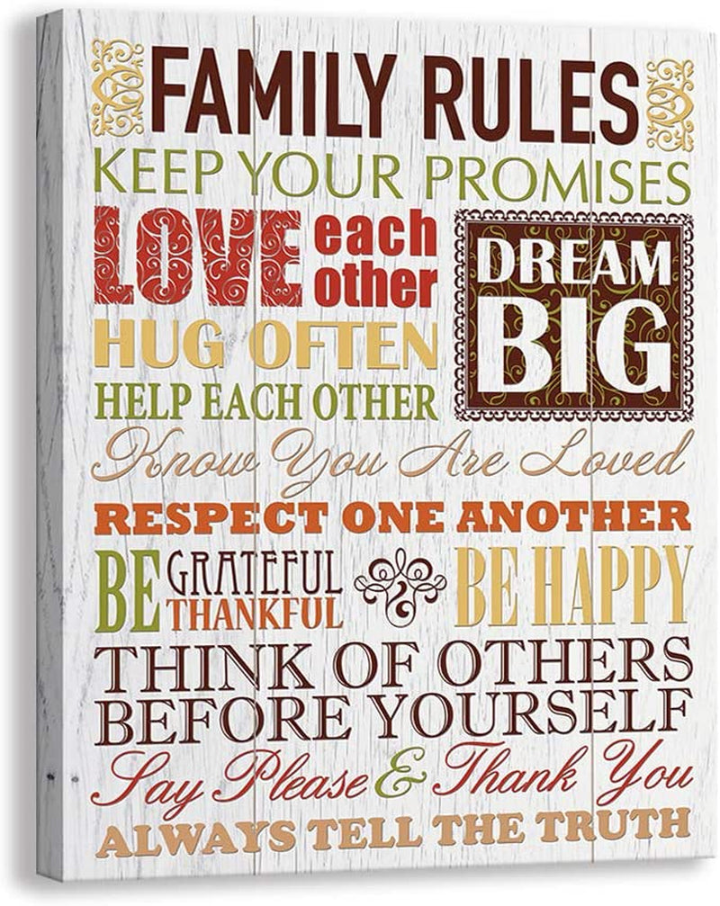 Kas Home Inspirational Quotes Motto Canvas Wall Art,Family Prints Signs Framed, Retro Artwork Decoration for Bedroom, Living Room, Home Wall Decor (5.5 X 16 Inch, Family) Home & Garden > Kitchen & Dining > Cookware & Bakeware Kas Home Art White - Rules - B 12 x 15 inch 