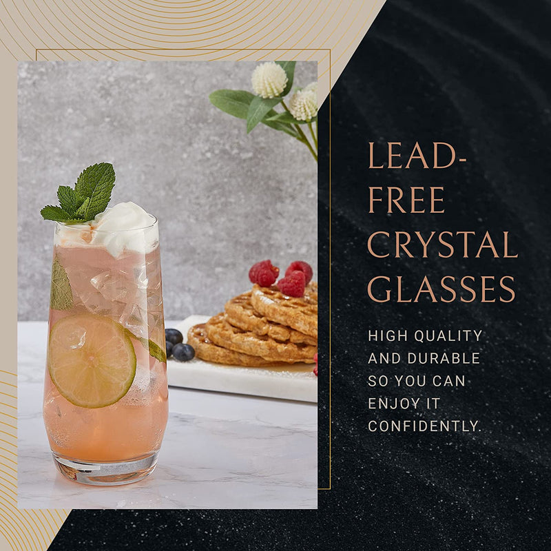 Joyjolt Gwen 18Oz Highball Glasses, 4Pc Tall Glass Sets. Lead-Free Crystal Glass Drinking Glasses. Water Glasses, Mojito Glass Cups, Tom Collins Bar Glassware, and Mixed Drink Cocktail Glass Set Home & Garden > Kitchen & Dining > Tableware > Drinkware JoyJolt   