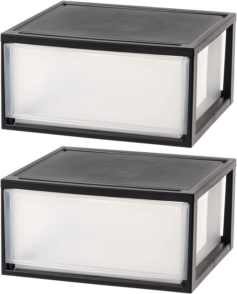 IRIS USA Stackable Storage Drawer, Plastic Drawer Organizer with Clear Doors for Pantry, Bedroom, Closet, Desk, Kitchen, Home and Office De-Clutter, Store Under-Sink, Shoes and Crafts - Black, 2 Pack Home & Garden > Household Supplies > Storage & Organization IRIS USA, Inc. Black Drawer 47 Qt. - 2 Pack