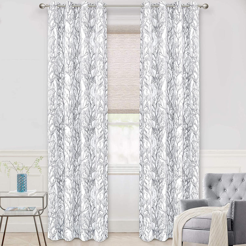 Driftaway Tree Branch Botanical Pattern Painting Blackout Room Darkening Thermal Insulated Grommet Lined Window Curtains 2 Panels 2 Layers Each 52 Inch by 84 Inch Gray Home & Garden > Decor > Window Treatments > Curtains & Drapes DriftAway Grey 52"x120" 