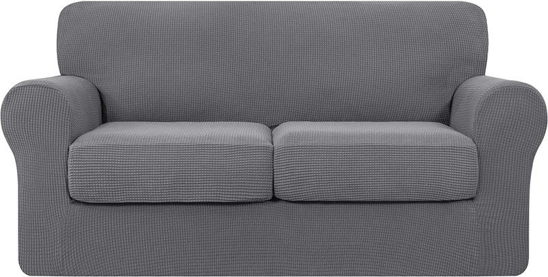Hokway Couch Cover for 2 Cushion Couch 3 Piece Stretch Sofa Slipcovers with Separate Cushion for 2 Seater Couch Furniture Covers for Kids and Pets in Living Room(Medium,Dark Blue) Home & Garden > Decor > Chair & Sofa Cushions Hokway Light Grey Medium 