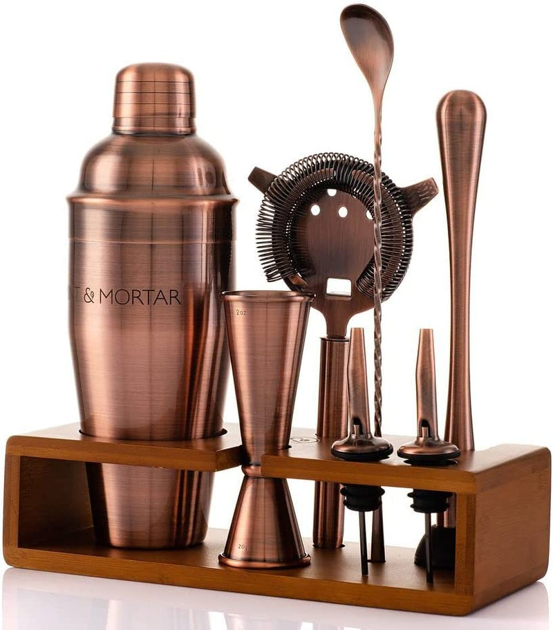 Mint&Mortar 7-Piece Cocktail Shaker Set with Bamboo Stand Stainless Steel Mixology Bartender Kit with Bar Tools for the Home & Professional Great Martini/Margarita 24Oz Mixer (Brushed Copper) Home & Garden > Kitchen & Dining > Barware Mint & Mortar Brushed Copper  