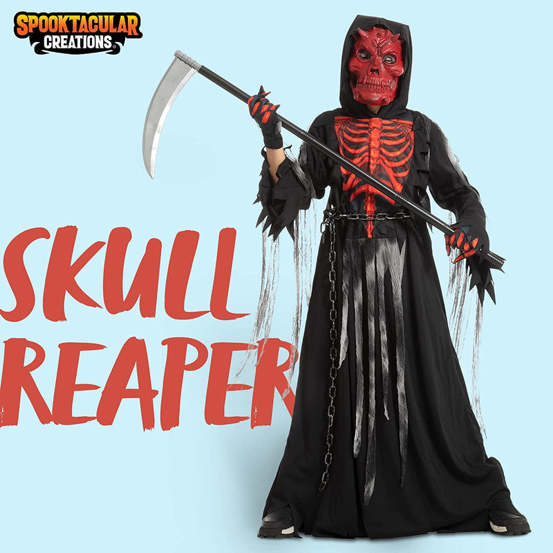 Spooktacular Creations Child Boys Red Skull Reaper Costume, Kids Halloween Grim Reaper Dress-Up for Halloween Themed Party -M(8-10Yr)  Spooktacular Creations   