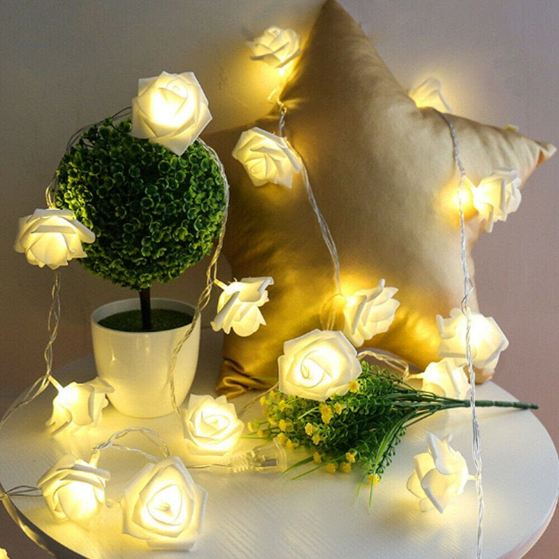 118In 20 LED White Rose Flower Fairy String Lights for Valentine'S, Wedding, Bedroom, Christmas, Indoor Outdoor Decor Home & Garden > Decor > Seasonal & Holiday Decorations Balleen.e   